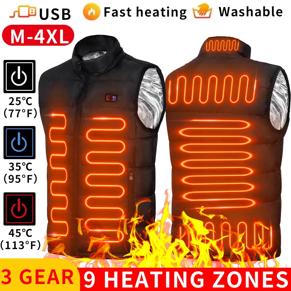 🔥 9-Zonen Heated Vest – Elektrisch beheizte Weste für Damen & Herren | USB-Heizung, Graphen-Wärme, Outdoor-Camping & Winter-Sport