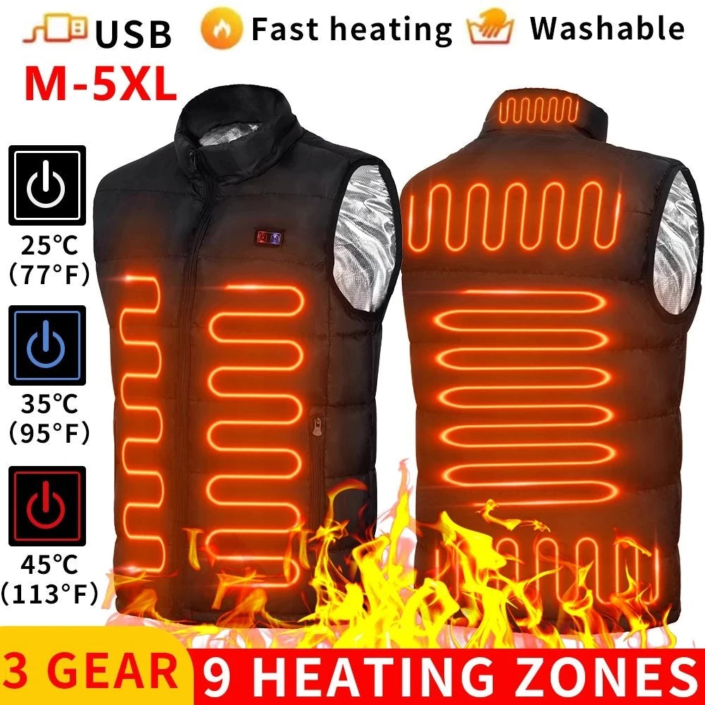 🔥 9-Zonen Heated Vest – Elektrisch beheizte Weste für Damen & Herren | USB-Heizung, Graphen-Wärme, Outdoor-Camping & Winter-Sport