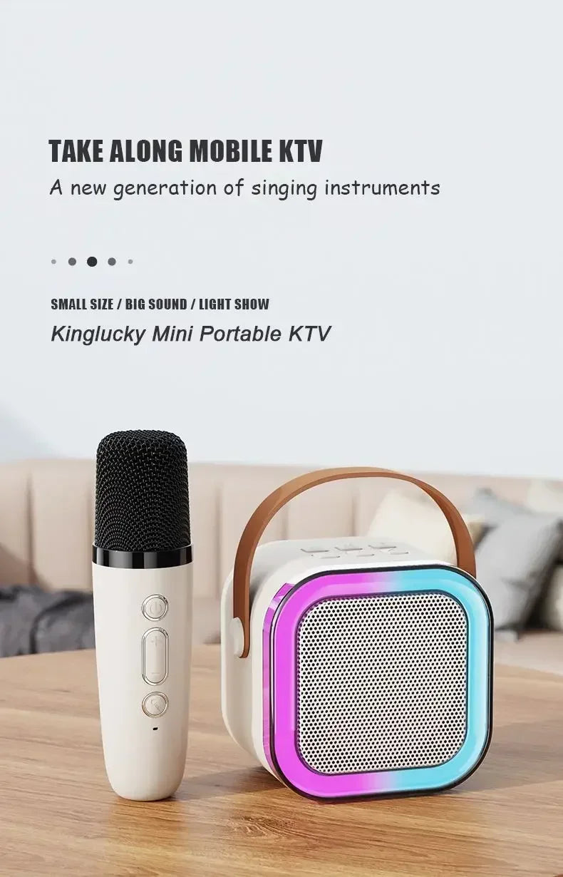 K12 Tragbarer Bluetooth 5.0 Karaoke-Lautsprecher – inklusive 2 Mikrofone | RGB-Licht, 6h Spielzeit, Familien-Karaoke & Kinder-Geschenke