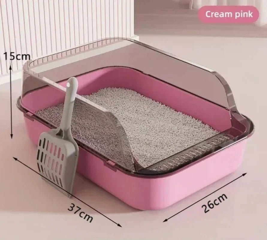 Semi-Enclosed Cat Litter Box – Spritzschutz Katzenklo für Kitten & mittelgroße Katzen | Offenes & Geschlossenes Design, Geruchskontrolle & Anti-Streu-Pedal