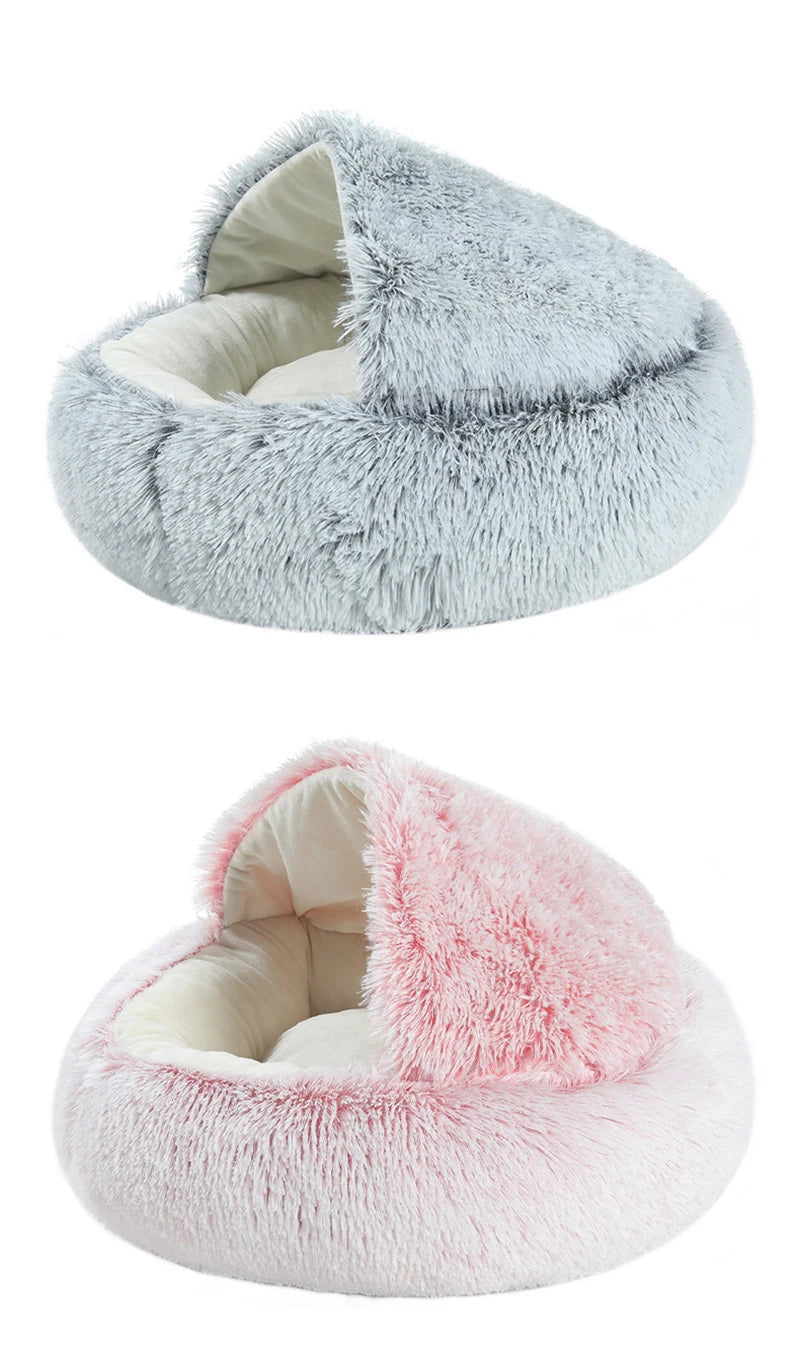 🐾 Soft Plush Cat Bed – Warme runde Katzenhöhle mit Deckel | 2-in-1 Nest für Katzen & kleine Hunde