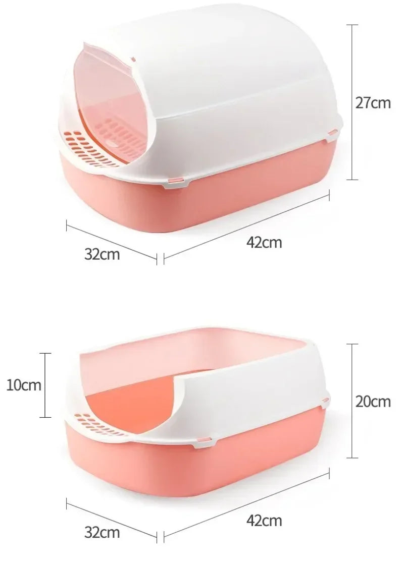 Semi-Enclosed Cat Litter Box – Spritzschutz Katzenklo für Kitten & mittelgroße Katzen | Offenes & Geschlossenes Design, Geruchskontrolle & Anti-Streu-Pedal