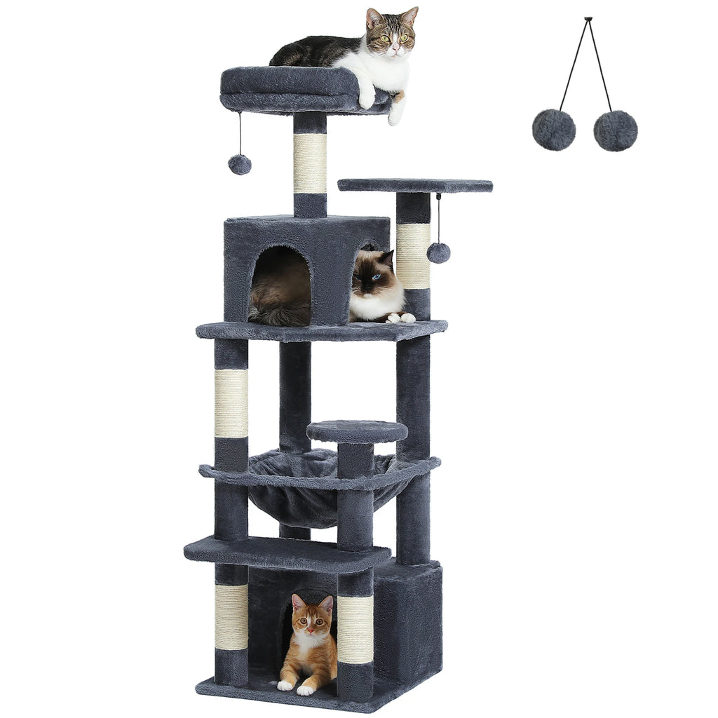 🐾 Large Cat Tree & Tower – Großer Kratzbaum für Wohnungskatzen | Sisalpfosten, Hängematte, gepolsterte Liegeflächen & Spielzeug