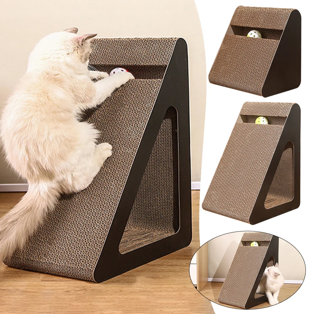 🐾 2-in-1 Cat Scratcher Triangle – Stabiler Kratzpappe-Block mit drehenden Bällen | Anti-Scratch Stress-Relief Spielzeug für Katzen