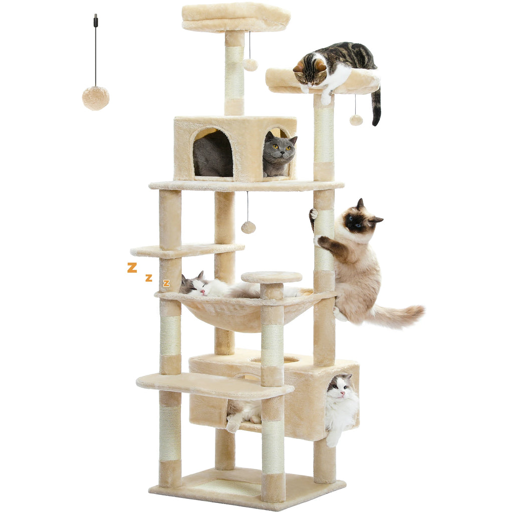 🐾 Large Cat Tree & Tower – Großer Kratzbaum für Wohnungskatzen | Sisalpfosten, Hängematte, gepolsterte Liegeflächen & Spielzeug