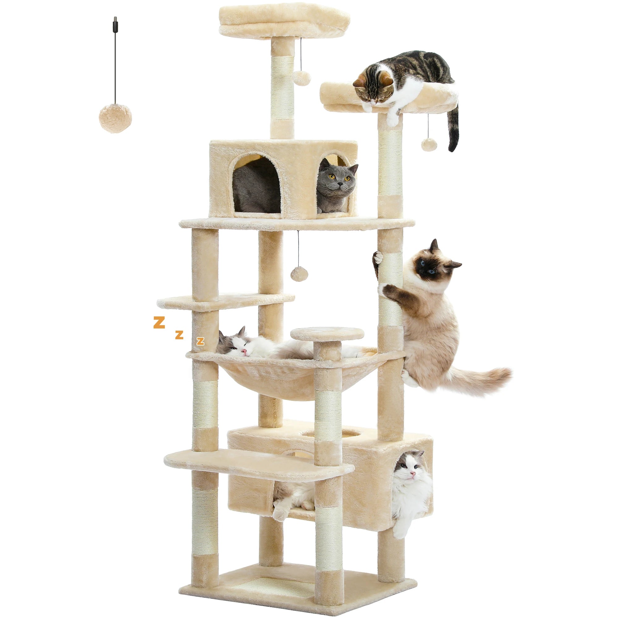 🐾 Large Cat Tree & Tower – Großer Kratzbaum für Wohnungskatzen | Sisalpfosten, Hängematte, gepolsterte Liegeflächen & Spielzeug