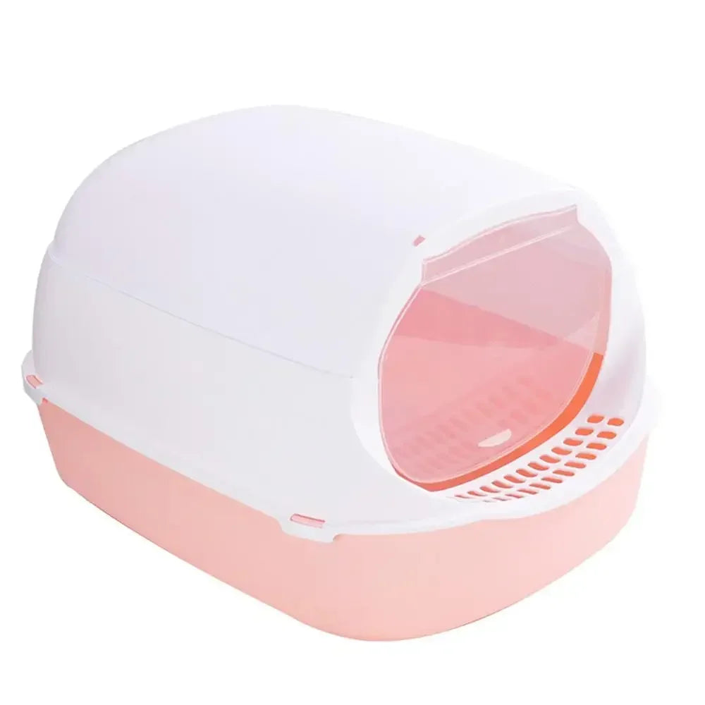 Semi-Enclosed Cat Litter Box – Spritzschutz Katzenklo für Kitten & mittelgroße Katzen | Offenes & Geschlossenes Design, Geruchskontrolle & Anti-Streu-Pedal