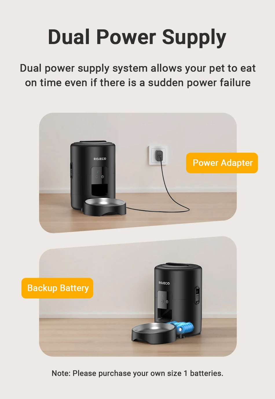 ROJECO 🐾 Smart Automatic Pet Feeder 2L – Intelligenter Futterautomat für Katzen & Hunde (APP & Tastensteuerung)