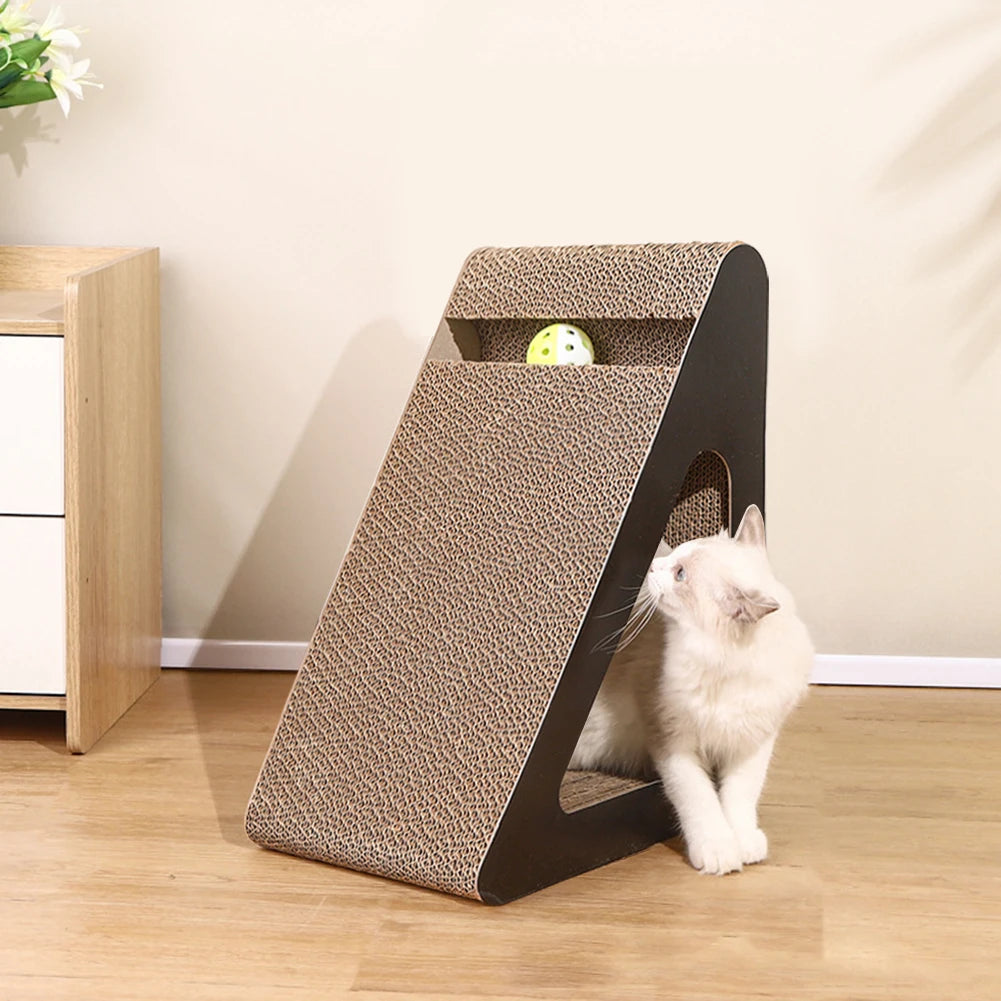 🐾 2-in-1 Cat Scratcher Triangle – Stabiler Kratzpappe-Block mit drehenden Bällen | Anti-Scratch Stress-Relief Spielzeug für Katzen