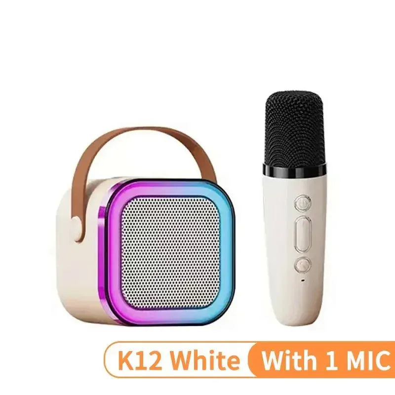 K12 Tragbarer Bluetooth 5.0 Karaoke-Lautsprecher – inklusive 2 Mikrofone | RGB-Licht, 6h Spielzeit, Familien-Karaoke & Kinder-Geschenke