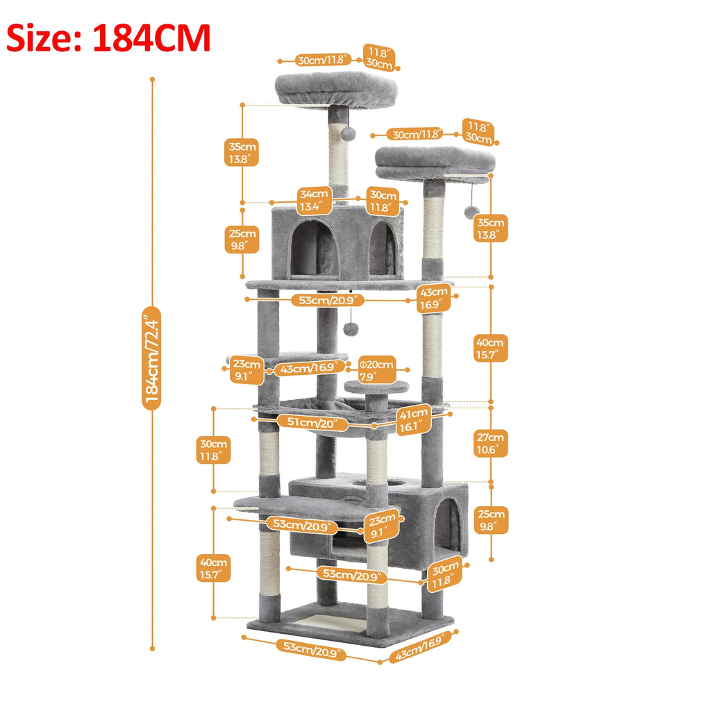 🐾 Large Cat Tree & Tower – Großer Kratzbaum für Wohnungskatzen | Sisalpfosten, Hängematte, gepolsterte Liegeflächen & Spielzeug