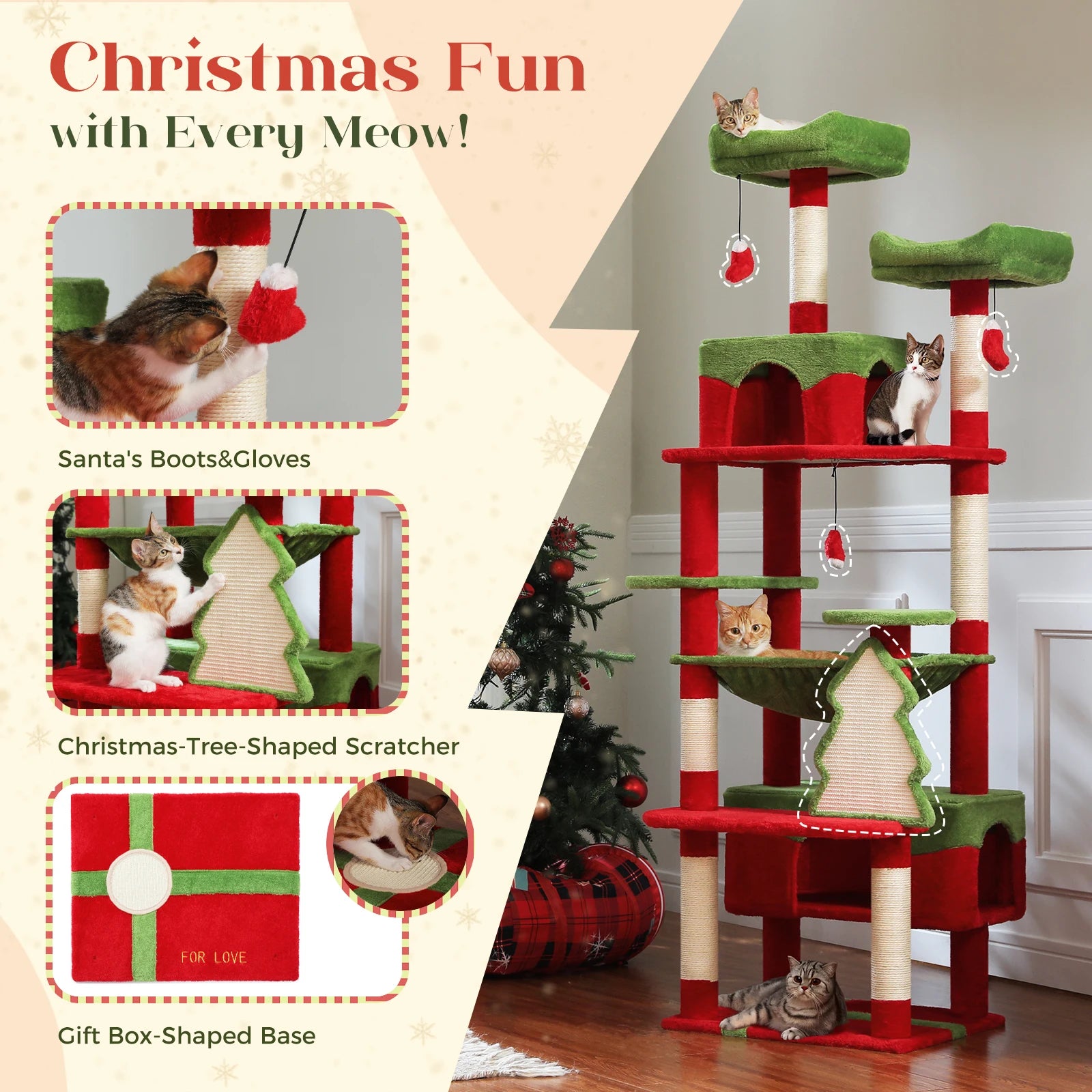 🐾 Large Cat Tree & Tower – Großer Kratzbaum für Wohnungskatzen | Sisalpfosten, Hängematte, gepolsterte Liegeflächen & Spielzeug