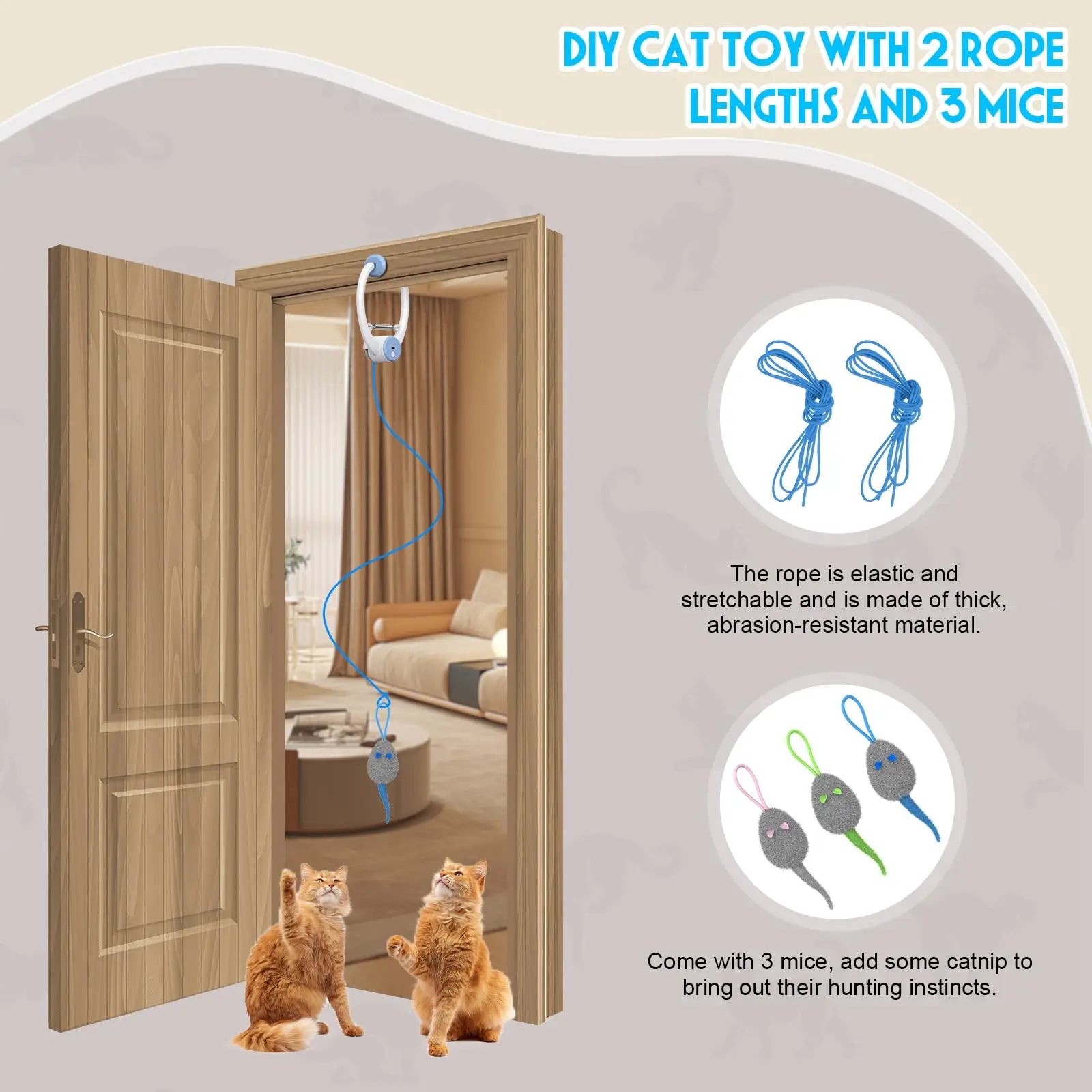 🐾 Door-Hanging Auto-Rebound Cat Toy – Elektrisches Tür-Spielzeug für Katzen | Automatisches Auf/Ab, Catnip-Mäuse & USB-Aufladung