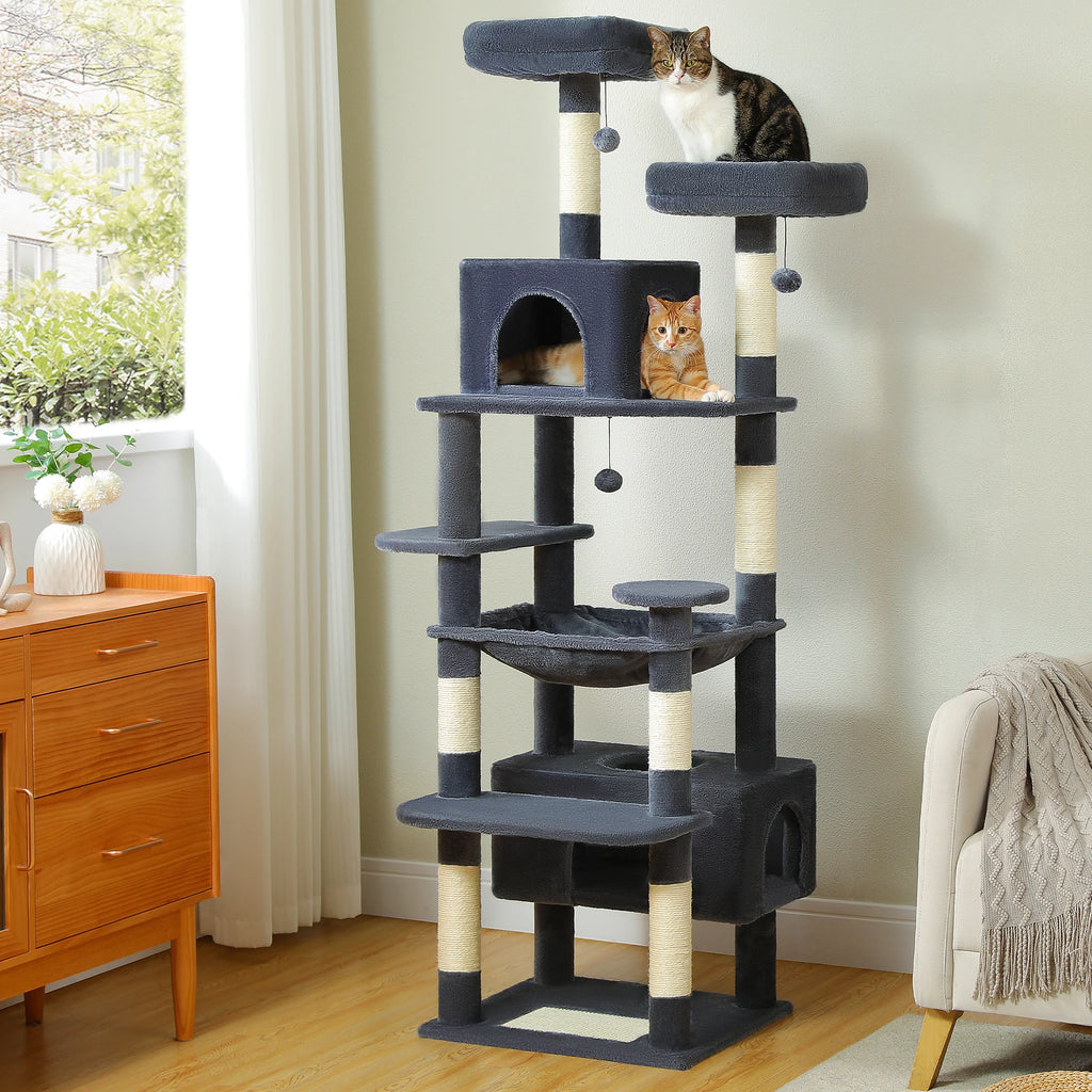 🐾 Large Cat Tree & Tower – Großer Kratzbaum für Wohnungskatzen | Sisalpfosten, Hängematte, gepolsterte Liegeflächen & Spielzeug