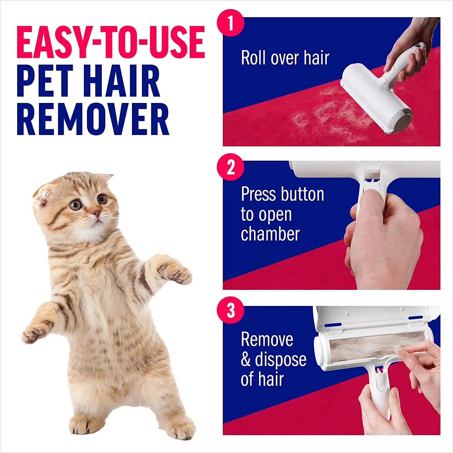 🐾 Pet Hair Remover Roller – Selbstreinigender Tierhaar-Entferner für Hunde & Katzen | Wiederverwendbarer Fusselroller für Möbel, Kleidung & Auto