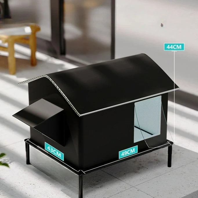Weatherproof Outdoor Pet House mit Sicherheitszaun – Strapazierfähiges Oxford-Gewebe, Wind- & Kältegeschützt, ganzjährig geeignet für Katzen & kleine Hunde