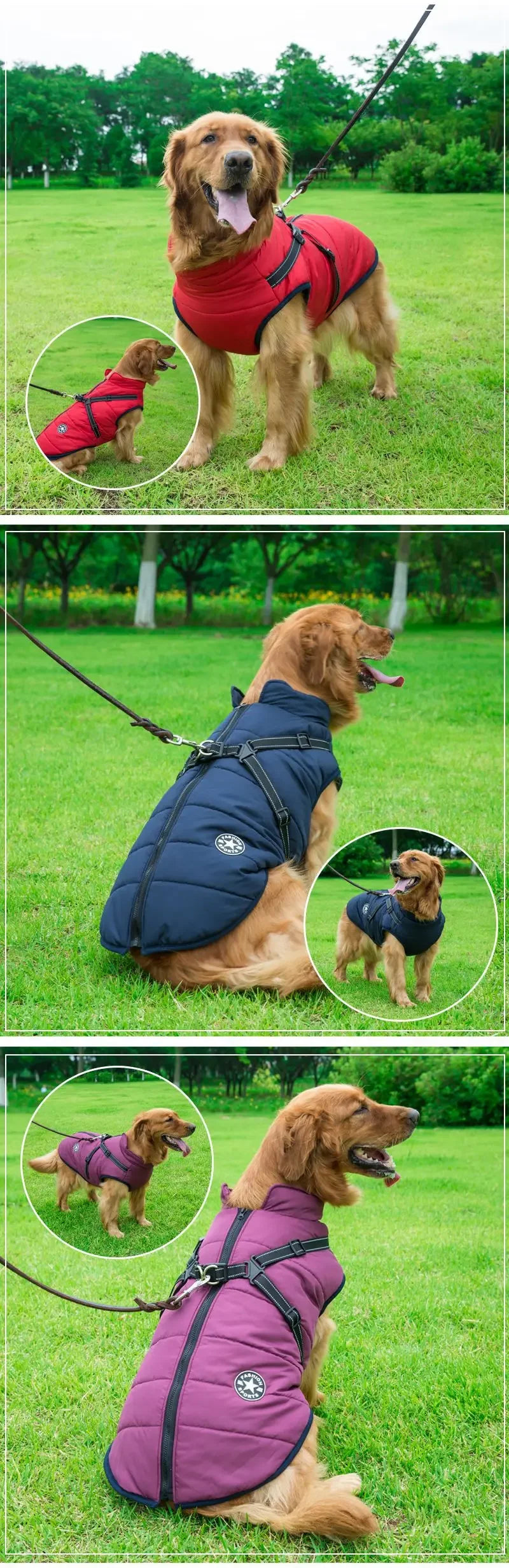 🐾 Large Winter Dog Jacket with Built-In Harness – Wasserfester, warmer Hundemantel für große & kleine Hunde | Winddicht, bequem & reflektierend