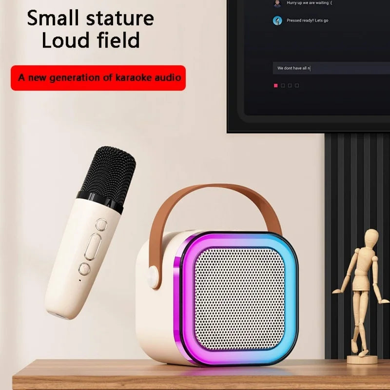 K12 Tragbarer Bluetooth 5.0 Karaoke-Lautsprecher – inklusive 2 Mikrofone | RGB-Licht, 6h Spielzeit, Familien-Karaoke & Kinder-Geschenke