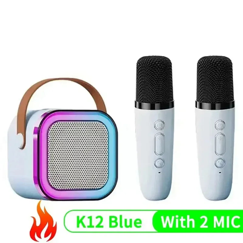 K12 Tragbarer Bluetooth 5.0 Karaoke-Lautsprecher – inklusive 2 Mikrofone | RGB-Licht, 6h Spielzeit, Familien-Karaoke & Kinder-Geschenke