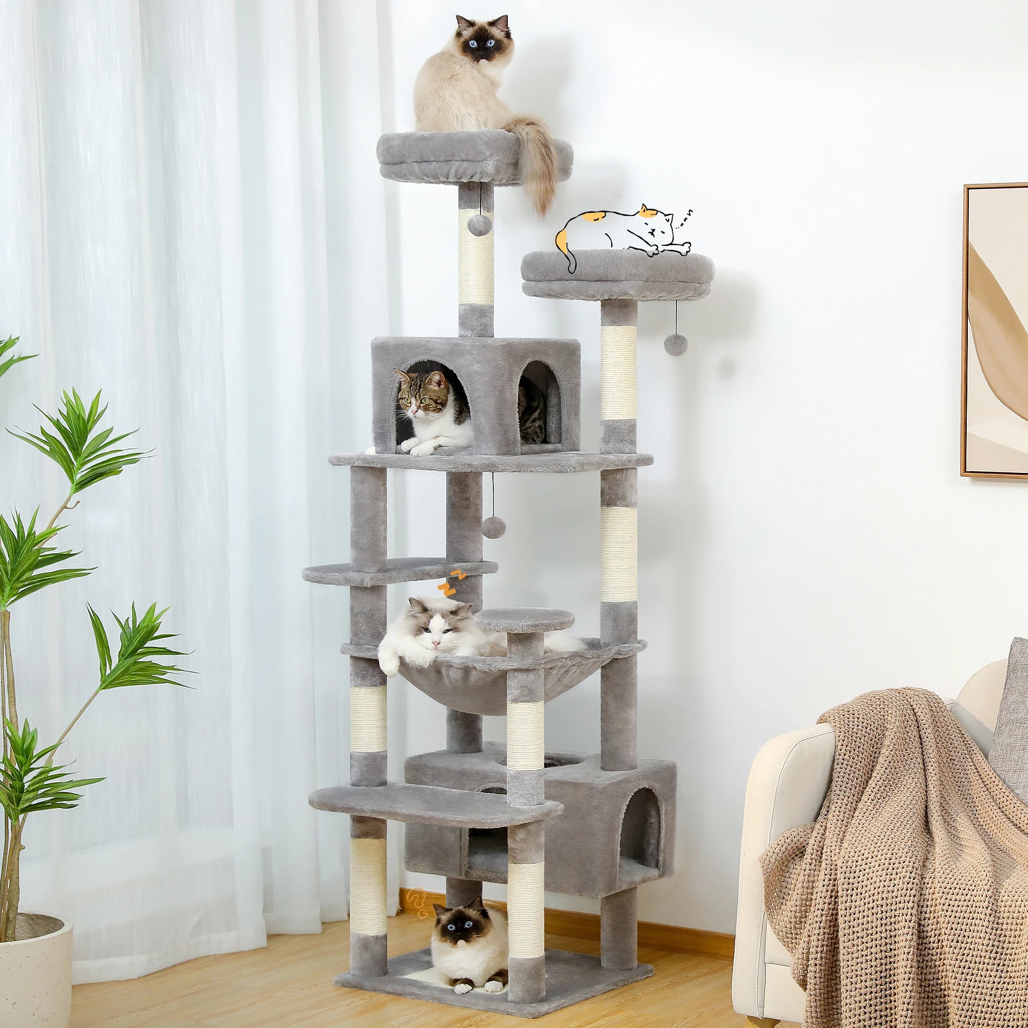 🐾 Large Cat Tree & Tower – Großer Kratzbaum für Wohnungskatzen | Sisalpfosten, Hängematte, gepolsterte Liegeflächen & Spielzeug