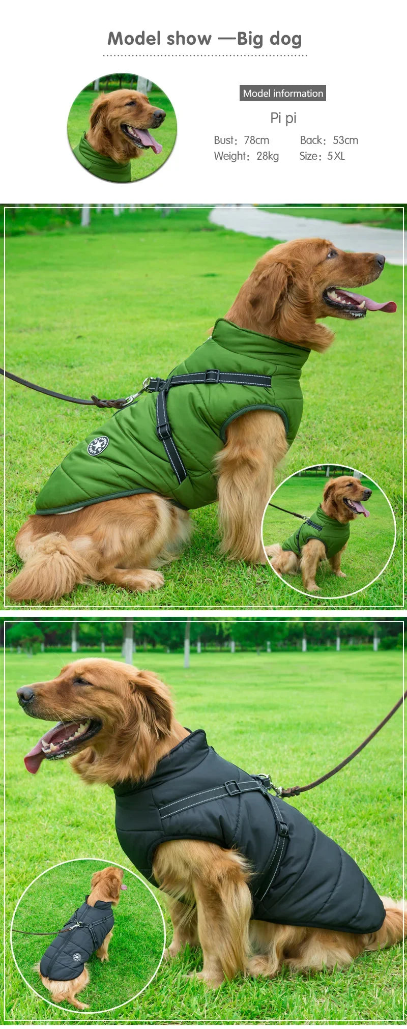 🐾 Large Winter Dog Jacket with Built-In Harness – Wasserfester, warmer Hundemantel für große & kleine Hunde | Winddicht, bequem & reflektierend