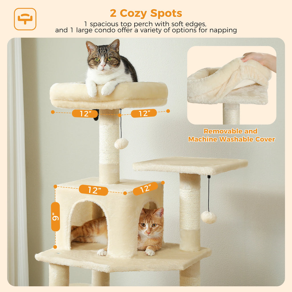 🐾 Large Cat Tree & Tower – Großer Kratzbaum für Wohnungskatzen | Sisalpfosten, Hängematte, gepolsterte Liegeflächen & Spielzeug
