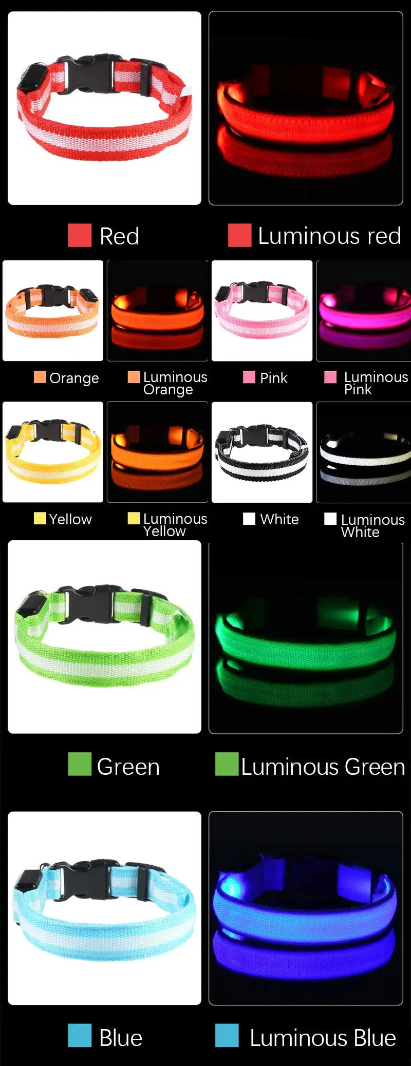 LED Hundehalsband & Leine – Leuchtendes Nylon Sicherheitsband | Glow-in-the-Dark Halsband für Hunde – Sichtbarkeit bei Nacht PawPaw