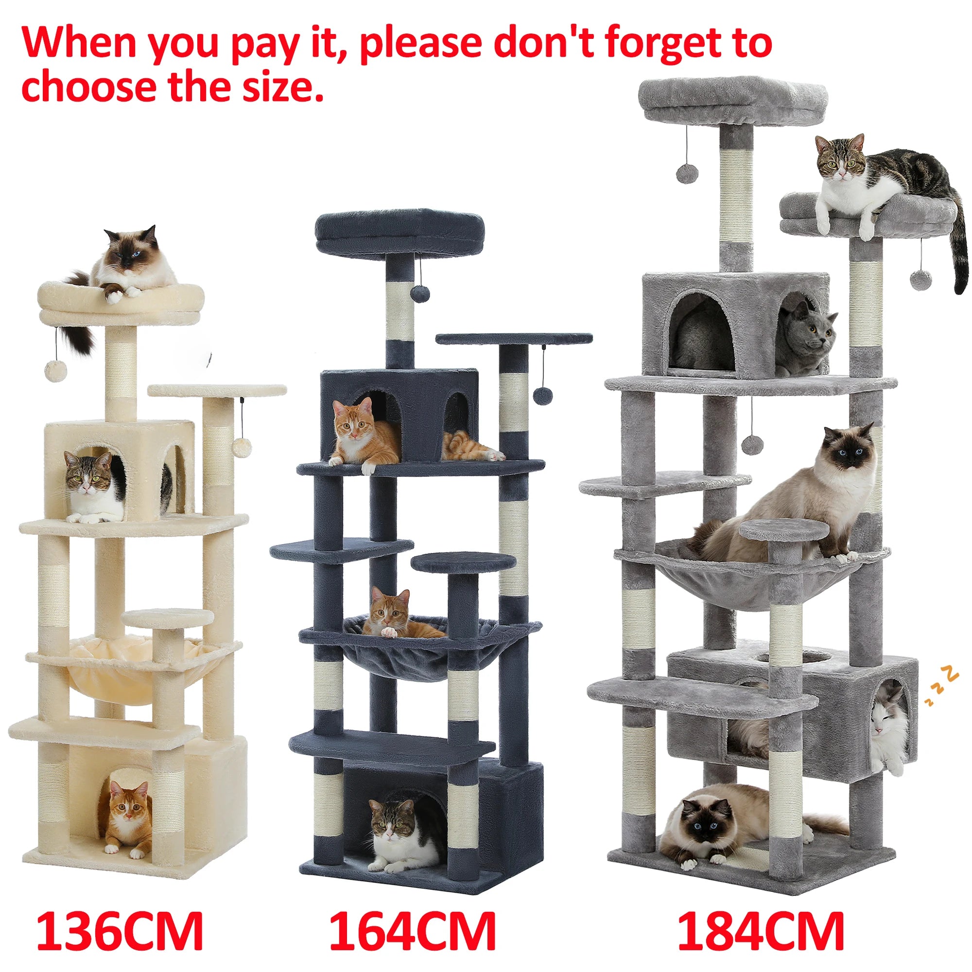 🐾 Large Cat Tree & Tower – Großer Kratzbaum für Wohnungskatzen | Sisalpfosten, Hängematte, gepolsterte Liegeflächen & Spielzeug