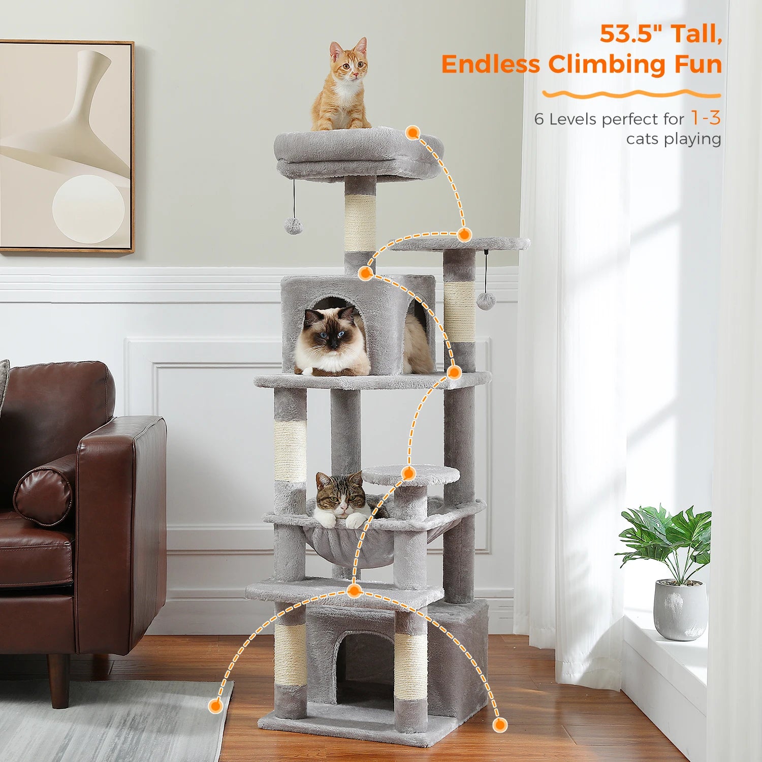 🐾 Large Cat Tree & Tower – Großer Kratzbaum für Wohnungskatzen | Sisalpfosten, Hängematte, gepolsterte Liegeflächen & Spielzeug
