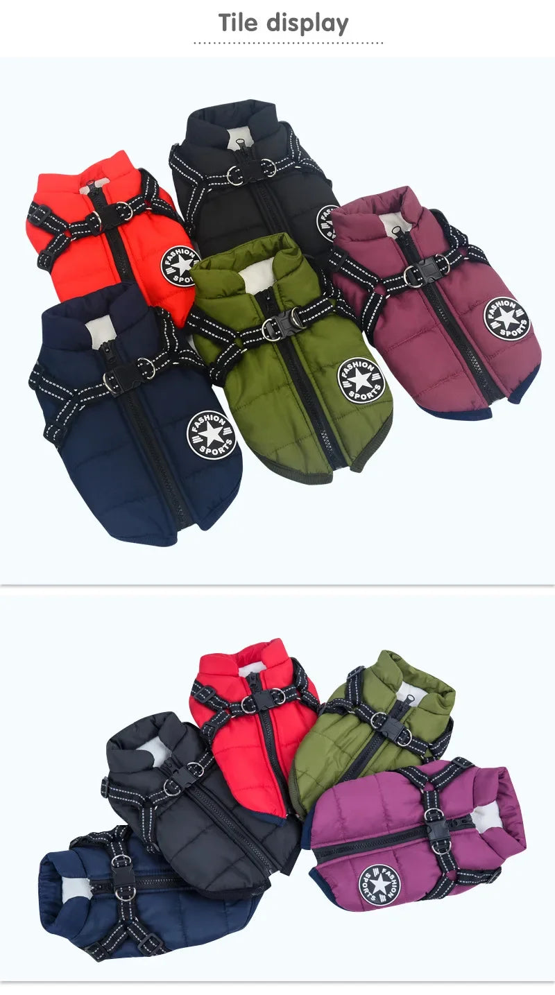 🐾 Large Winter Dog Jacket with Built-In Harness – Wasserfester, warmer Hundemantel für große & kleine Hunde | Winddicht, bequem & reflektierend