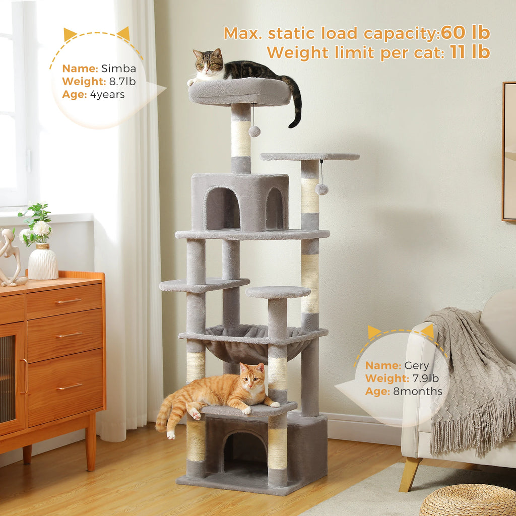 🐾 Large Cat Tree & Tower – Großer Kratzbaum für Wohnungskatzen | Sisalpfosten, Hängematte, gepolsterte Liegeflächen & Spielzeug